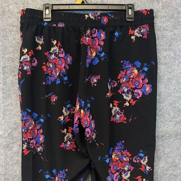 COLDWATER CREEK Women’s Pull-On Pants Large 14 Floral Print Elastic Waist Black - Picture 10 of 12